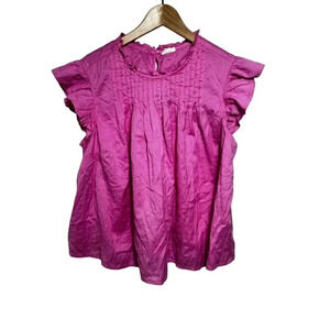 A.N.A NEW APPROACH TOPS SIZE 1X PINK BLOUSE TOP 100% COTTON BabyDoll Blouse